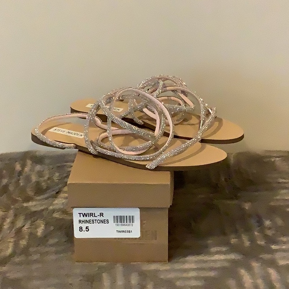 Steve Madden Silver Sandals with Rhinestone Embellishments